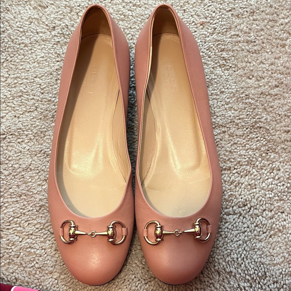 Gucci Women's Pink Leather Loafers with Gold Hardware